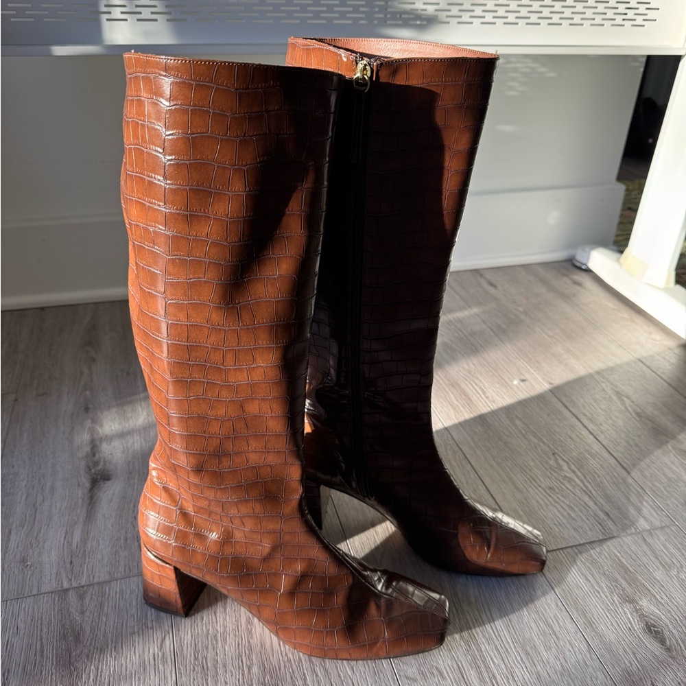 ALOHAS vegan Chestnut Croc-Embossed Heeled Boots